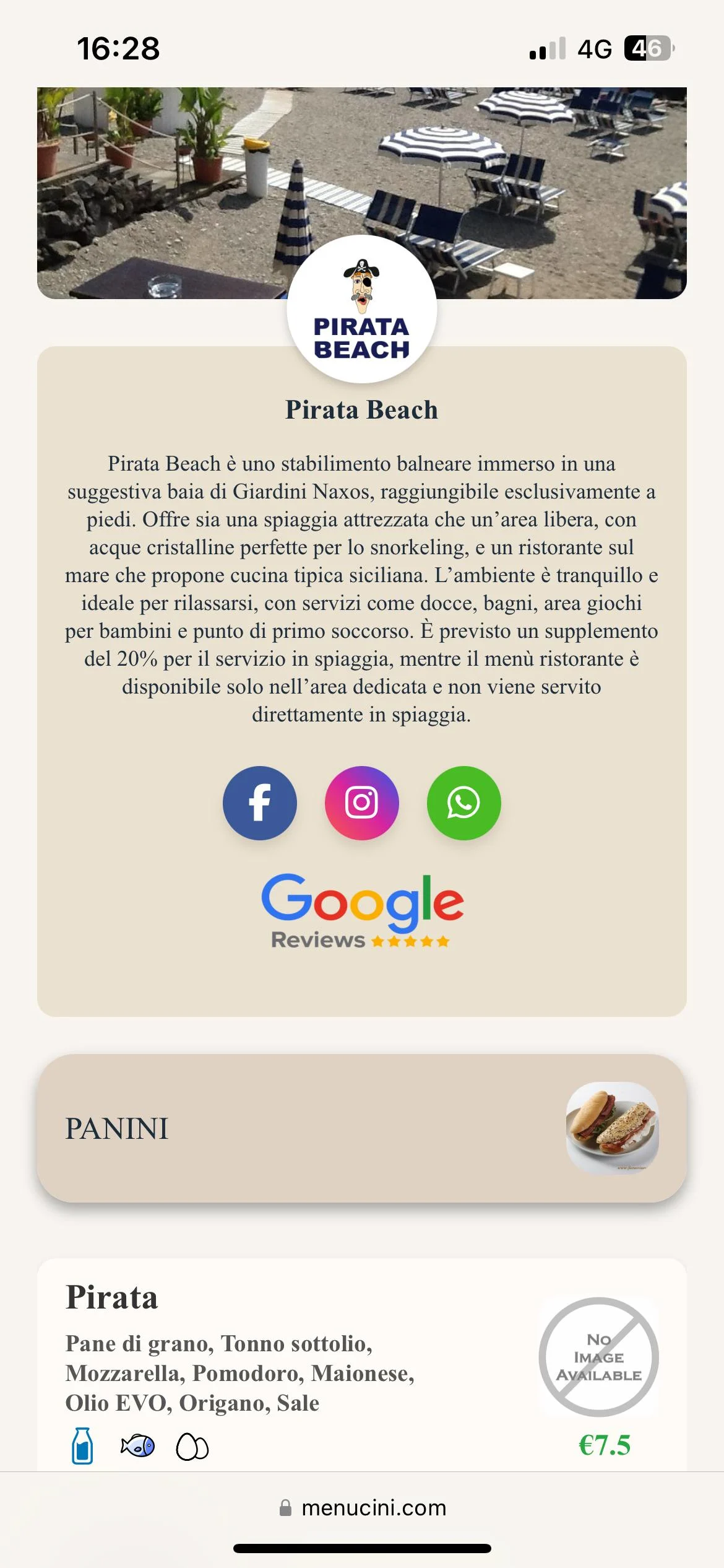 Pirata Beach Menu
